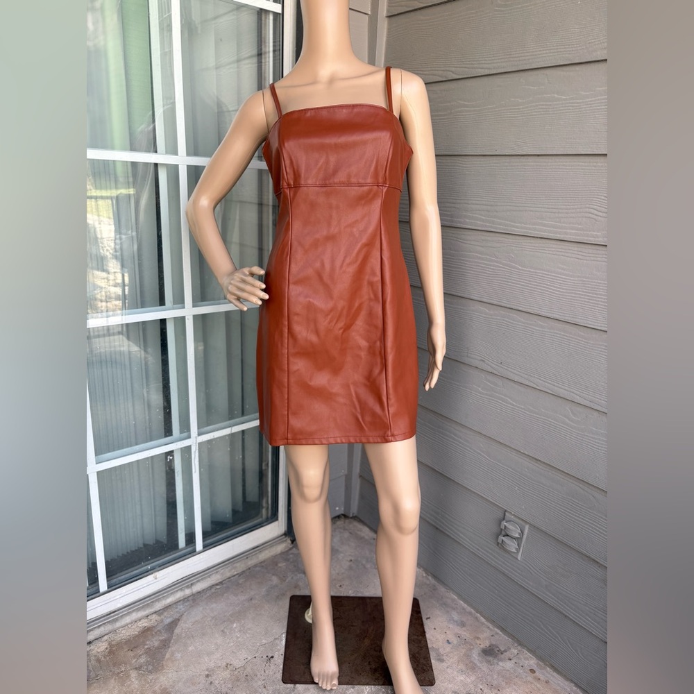 Kirious Brown Faux Leather Mini Dress